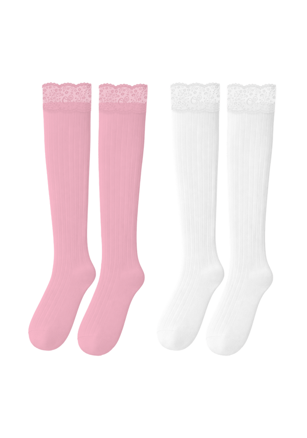 logo lace top knee high sock set