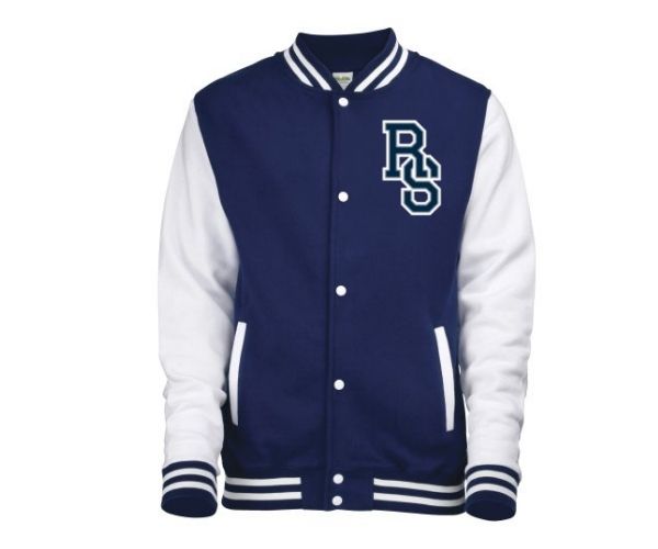 Baseball jakke i hvid/navy.