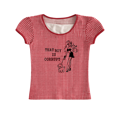That Boy Is Corrupt Gingham Baby Tee