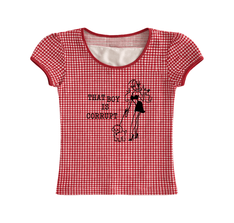 That Boy Is Corrupt Gingham Baby Tee