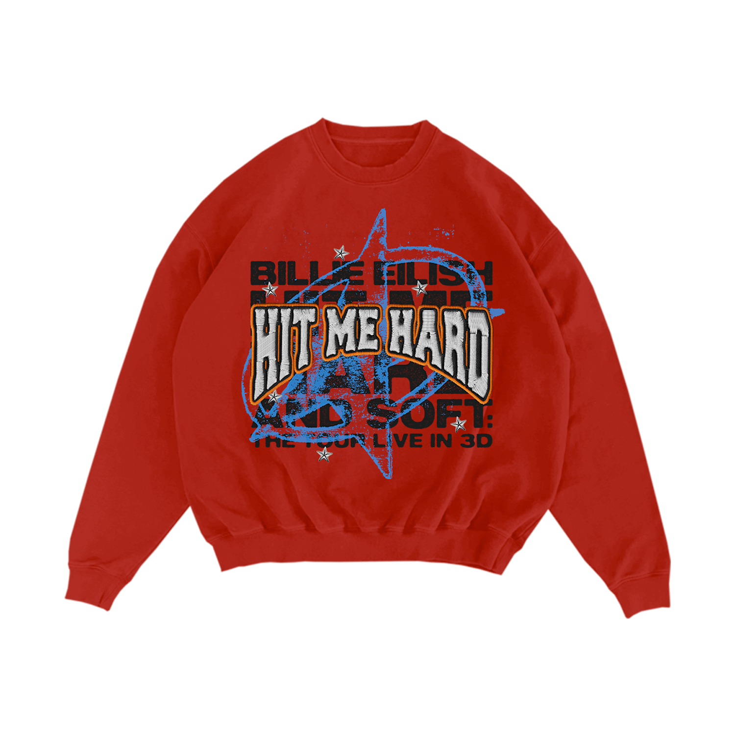 Live in 3D Embroidered Star Red Crewneck
