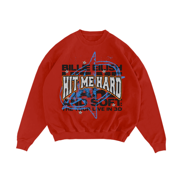 Live in 3D Embroidered Star Red Crewneck