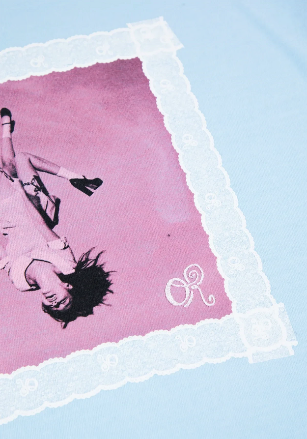 lace album cover oversized youth blue t-shirt
